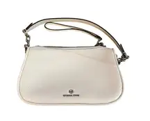 Michael Kors Small Cream Pebbled Leather Purse Wristlet Strap Silver HW Used