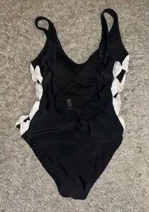 Black with White Bows Bathing Suit One Piece