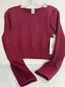 Bella Movement Cropped Long Sleeve Stretchy Ribbed Burgundy Top
