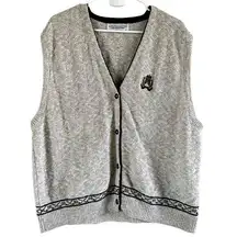 Vintage Chelsea Gardens Button Up Knit Vest Embroidered Logo V Neck Gray XL