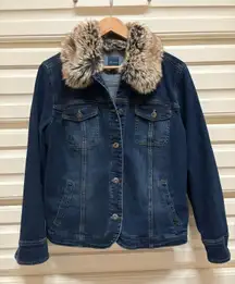 Jjill denim jacket with removable fur collar