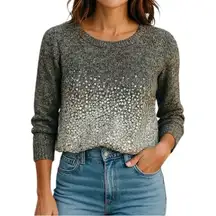 Eileen Fisher Marbled Sequin Cropped Sweater Size Small Gray White