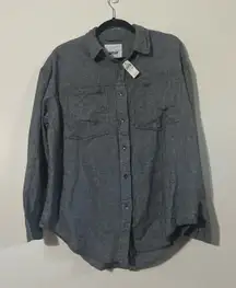 NWT oversized grey aerie flannel, size xs, soft grey flannel button up