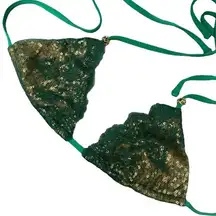 Beach Bunny Sequin Bikini Top Green Gold