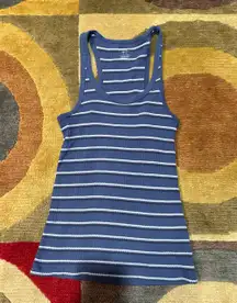 Blue White Striped Stripe Pattern Waffle Knit Tank Top Size Medium