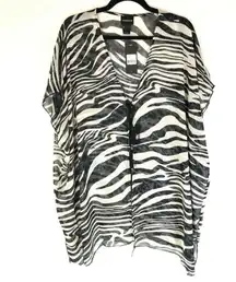 Cover2Cover Womens Swim Cover Up Robe Sheer Zebra Striped Black White Size S