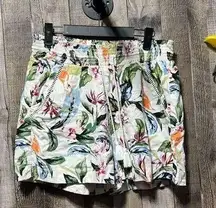 Briggs Floral Bird Linen Blend Shorts