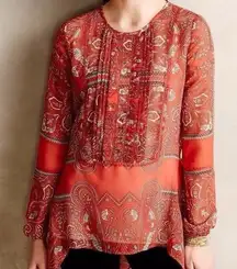 Love Sam Anthropolgie Kamala Red Orange Paisley Top