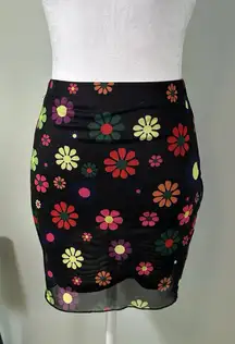 2/$15 SHEIN Lettuce Trim Mesh‎ Skirt Black Multi Lined XS