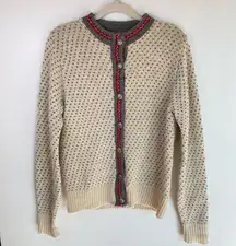 Vintage LL Bean | Wool Cream Nordic Bird's Eye Cozy Holiday Cardigan | Size M