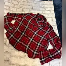 Women’s Rails Red Black Flannel Long Sleeve Crop Pajama Shirt Size Small