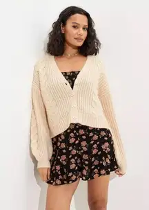 NWT Aeo Oversized V-Neck cream cableknit chunky button down Cardigan sweater S​