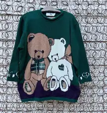 Vintage 80s 90s Maggie Lawrence Teddy Bear Sweater Green Plaid Crewneck XL?