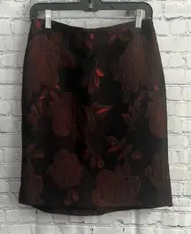 Ann Taylor Elegant Black and‎ Red Floral Skirt Womans Size 6 Petite