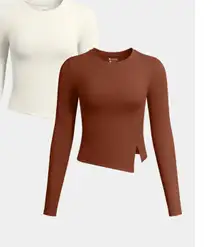 OQQ Womens 2 Piece Long Sleeve Tops Crew Neck Stretch Fitted Underscrubs