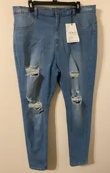NWT Juniors Women's AP Blue By Aphrodite Distressed‎ Slim Leg Jeans Size 3X 21