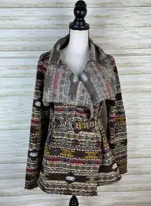 Cowgirl Justice Brown Western Ikat Southwestern Tribal Raw Hem Cardigan