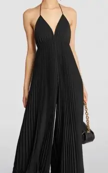 ALICE + OLIVIA Adalyn Pleated Plisse Halter‎ One Piece Jumpsuit Black Sz 4