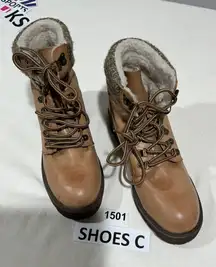Womans Mia Maylynn Brown Lace Up Sherpa Lined Combat Boots Size 8 1/2