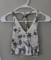 Aura Black and White Backless Tie Front Crop Tank Top