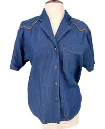 Vintage Bernie Jo Western‎ Denim Short Sleeve Button Lg