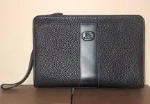 BURBERRYS Black Tumbled Leather Clutch Wristlet With Nova Check Plaid Lining