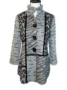 Ming Wang Multi Pattern Cardigan Sweater Collared Button Up Gray Black Size PXS