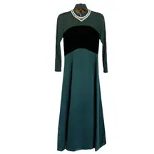 Nah Nah Evening Maxi Formal Dress 6 Green Beaded Velvet Bodice Mesh Top Zip Up