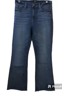 7 For All Mankind Blue Highwaist Slim Kick Jeans Raw Hem Size 30