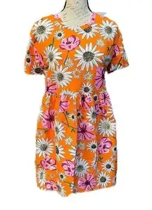 ZARA NWT  - mix media cotton voluminous sun dress floral orange Small