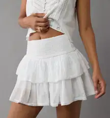 Medium White High-Waisted Tiered Mini Skort