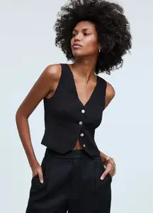 Madewell Womens Katrina Crop Vest Top in Softdrape Button Front Black 14