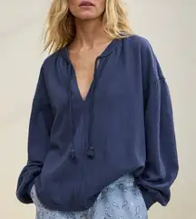 Aerie Easy Street blue oversized tie neck sweater size small