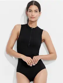 Lands End High Neck Zip Front One Piece Swimsuit with Pockets - Size 22W