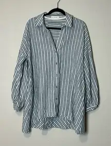 By Together Linen Striped Lagenlook Boho Boxy Button Down‎ Shirt Top Size Small