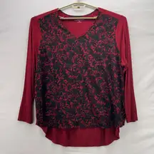 Croft And Barrow Womans Blouse Size 3x Maroon Whimsy Art To Wear Artsy Eclectic