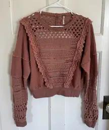 Free People Lace Of Base pink backless sweater size small