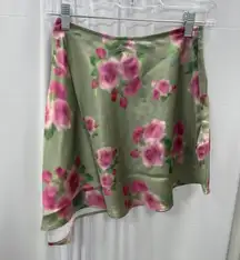 WeWoreWhat Asymmetrical Slip Mini Skirt Blurred Roses Sage Multi, Size 0 - NWT