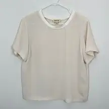 Open Edit Cream Contrasting Collar Short Sleeve Top Lightweight Boxy Casual