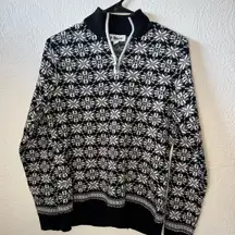 Meister Nordic Fair Isle Snowflake Wool Blend Quarter Zip Sweater Ski Base Layer