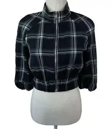 Vintage Rainbow Plaid Crop Top Academia Y2K 90s Womens Sz M Black White Full Zip