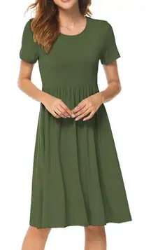 DB MOON Women's Olive Green‎ Casual Short Sleeve Midi Dress With Pockets XL