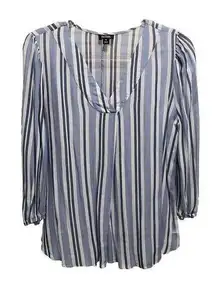 a.n.a A New Approach Blue White Stripe‎ 3/4 Sleeve Elastic Hem Blouse Size XL