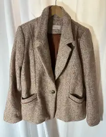 Skies are Blue Brown Herringbone Tweed Wool Blend Blazer | L