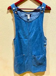 Vintage Sz SMALL Directives Blue Denim Front Pockets Overall Jumper Dress