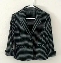 Sandro Studio blazer jacket black striped stretchy buttons petite medium chic