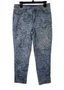 Chico's So Slimming Girlfriend Slim Leg Ankle Jeans Women's Size 8R Blue Paisley