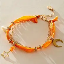 Free People Ariana Ost Pink Skies Anklet NWT Orange and Gold