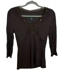 NWT Calvin Klein Jeans Brown Beaded Y2K Top