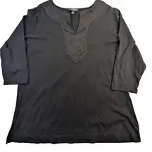 Lauren Ralph Lauren Black Cotton Tunic Top – Plus Size 1X 3/4 Sleeve V-Neck